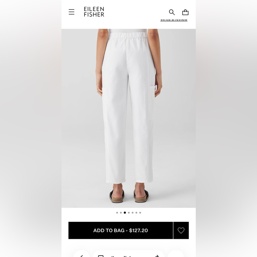 Eileen Fisher Organic Cotton and Hemp White Lantern Cargo Pocket Pull-On Pants - Picture 15 of 16